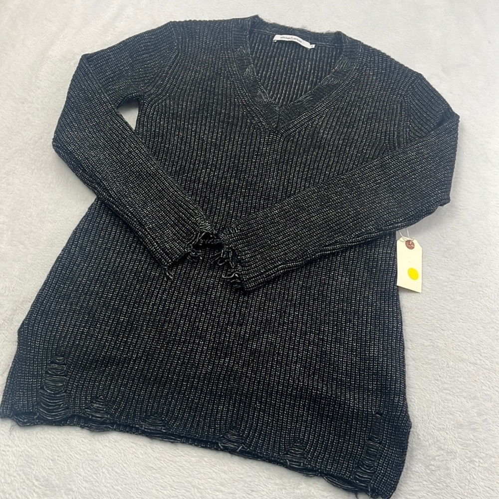 NEW Stitches & Stripes XS Distressed Charcoal Black V Neck Sweater
